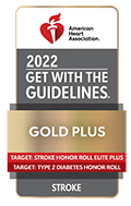 American Heart Association (AHA)/American Stroke Association’s (ASA) Get With The Guidelines® - Stroke GOLD PLUS with Target: Stroke Honor Roll Elite Plus and Target: Type 2 Diabetes Honor Roll logo